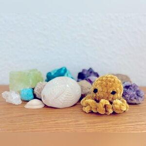 Keychain Mini Velvet Gold Octopus Plushie Handmade Crochet
